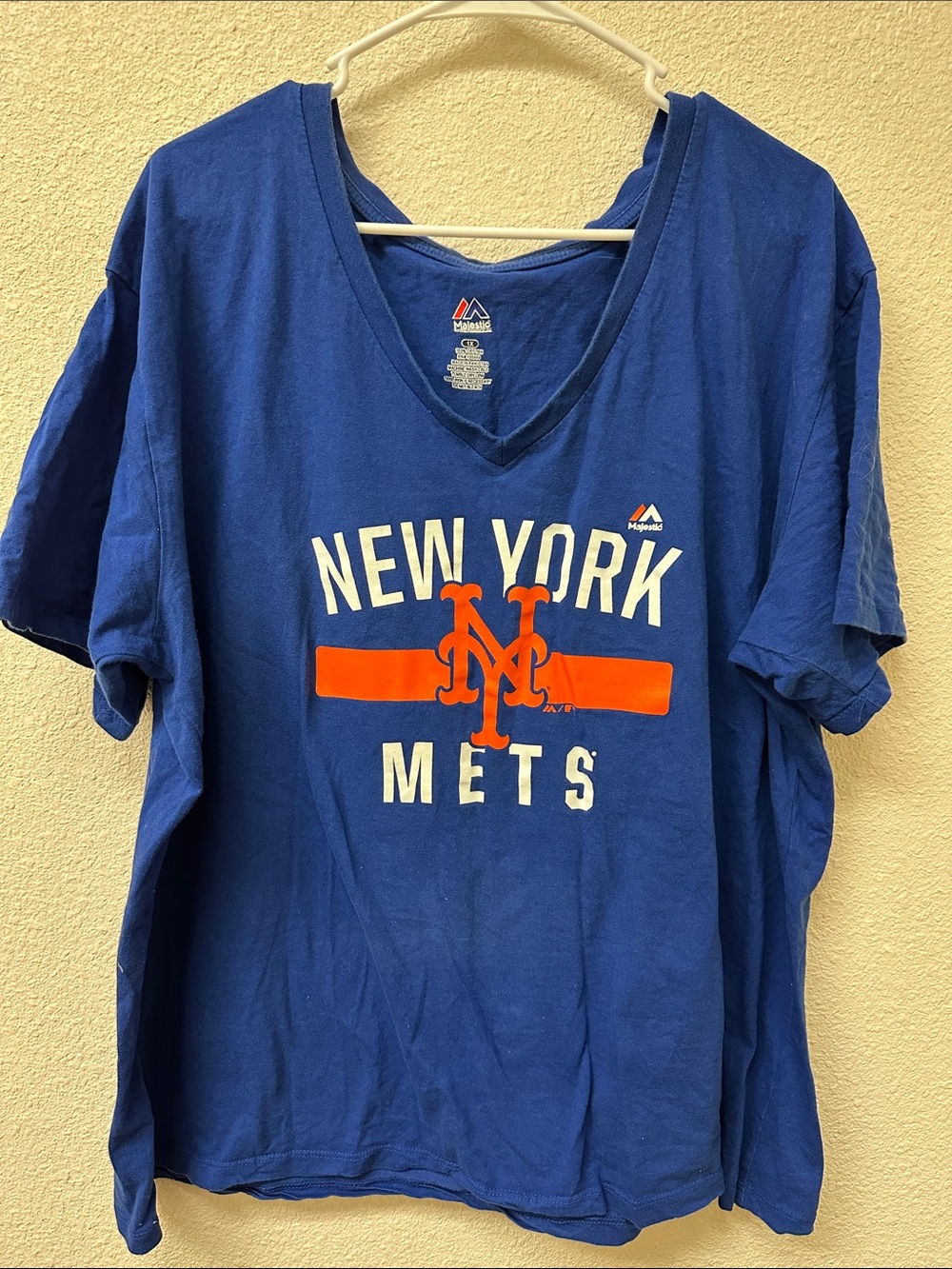 Majestic Royal Blue New York Mets V-Neck Tee with Orange Logo